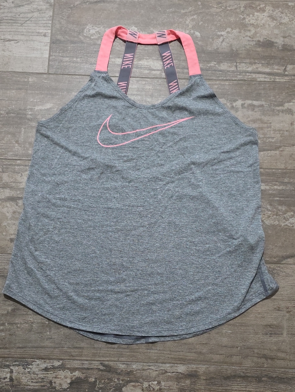 Nike Women's Gray Tank Top with Pink Swoosh and Straps